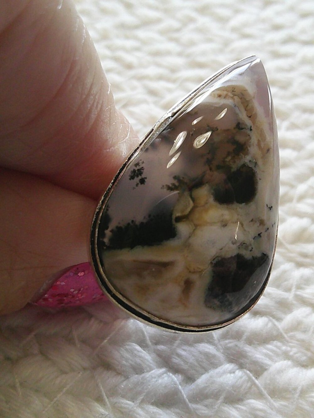 Natural DENDRITE OPAL Handmade Sterling 925 Ring Size 7 #912E